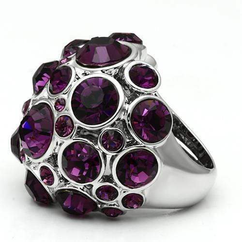 Alamode Rhodium Brass Ring with Top Grade Crystal in Amethyst - Alamode - Flyclothing LLC