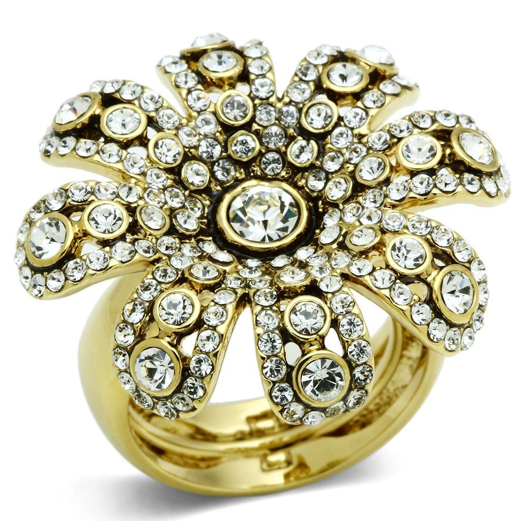 Alamode Gold Brass Ring with Top Grade Crystal in Clear - Alamode
