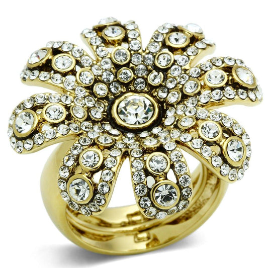 Alamode Gold Brass Ring with Top Grade Crystal in Clear - Alamode