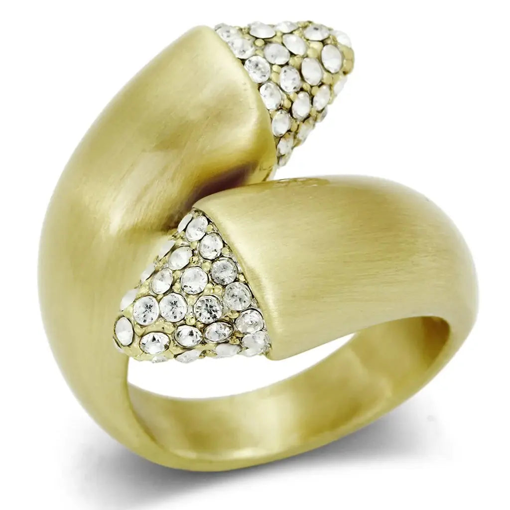 Alamode Gold & Brush Brass Ring with Top Grade Crystal in Clear - Alamode - Flyclothing LLC