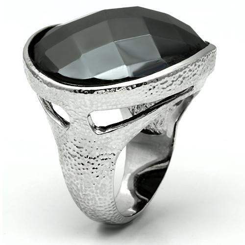 Alamode Rhodium Brass Ring with Synthetic Hematite in Hematite - Alamode - Flyclothing LLC
