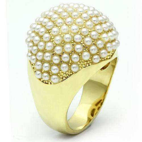 Alamode Gold Brass Ring with Synthetic Pearl in White - Alamode - Flyclothing LLC