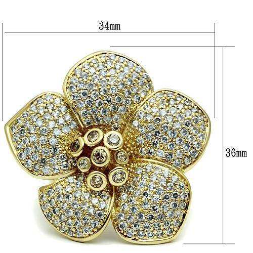 Alamode Gold Brass Ring with AAA Grade CZ in Champagne - Alamode - Flyclothing LLC