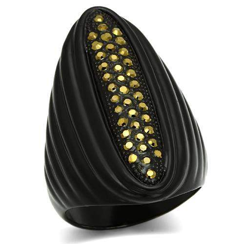 Alamode TIN Cobalt Black Brass Ring with Top Grade Crystal in Light Smoked - Alamode - Flyclothing LLC