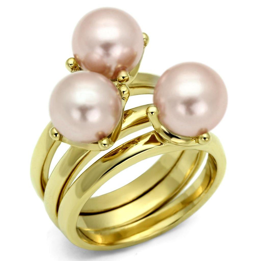 Alamode Gold Brass Ring with Synthetic Pearl in Light Rose - Alamode