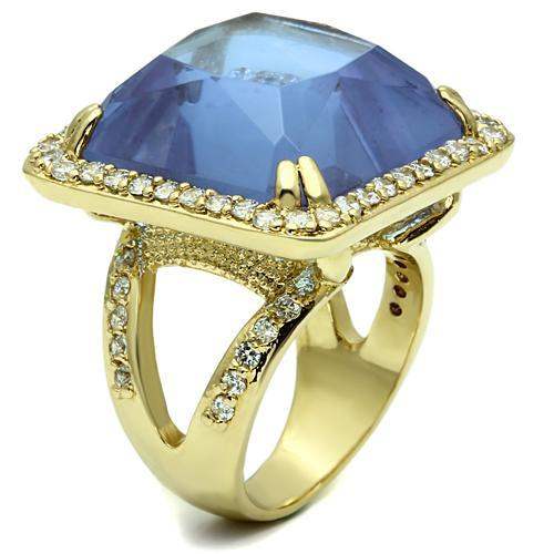 Alamode Gold Brass Ring with Synthetic Synthetic Glass in Light Amethyst - Alamode - Flyclothing LLC