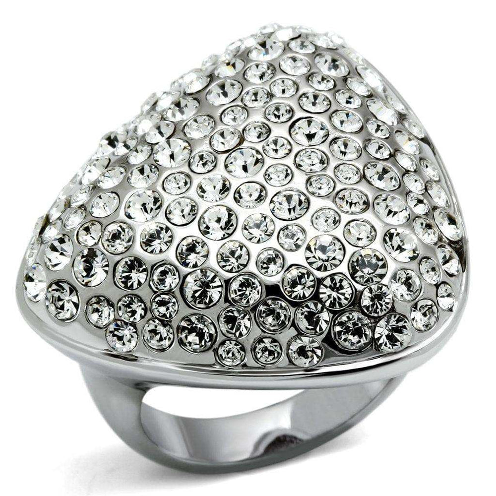 Alamode Rhodium Brass Ring with Top Grade Crystal in Clear - Alamode - Flyclothing LLC