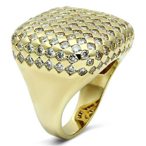 Alamode Gold Brass Ring with AAA Grade CZ in Clear - Alamode - Flyclothing LLC