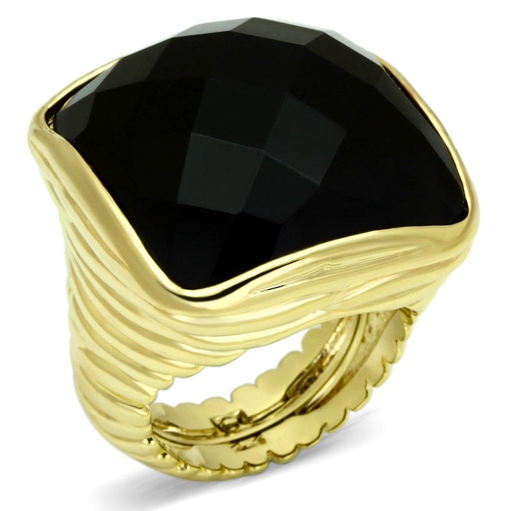 Alamode Gold Brass Ring with AAA Grade CZ in Jet - Alamode