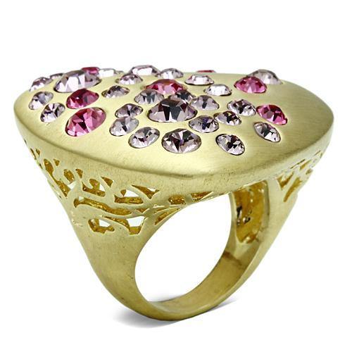 Alamode Gold & Brush Brass Ring with Top Grade Crystal in Multi Color - Alamode
