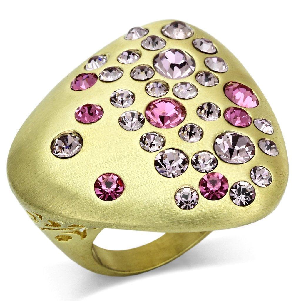 Alamode Gold & Brush Brass Ring with Top Grade Crystal in Multi Color - Alamode