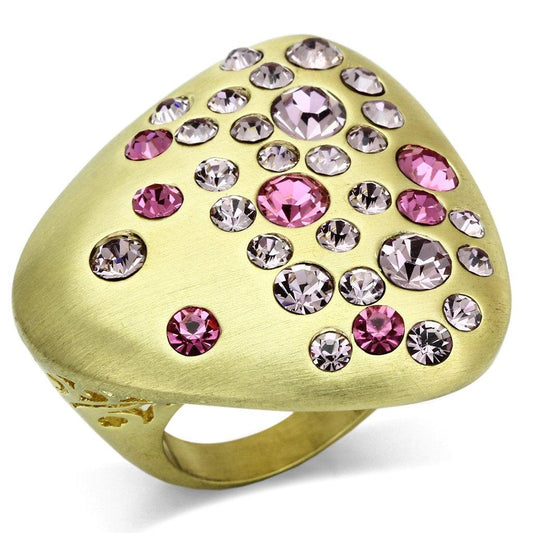 Alamode Gold & Brush Brass Ring with Top Grade Crystal in Multi Color - Alamode