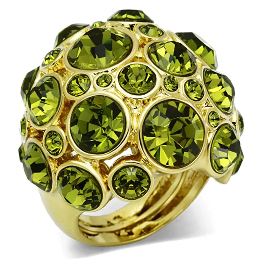 Alamode Gold Brass Ring with Top Grade Crystal in Olivine color - Alamode - Flyclothing LLC