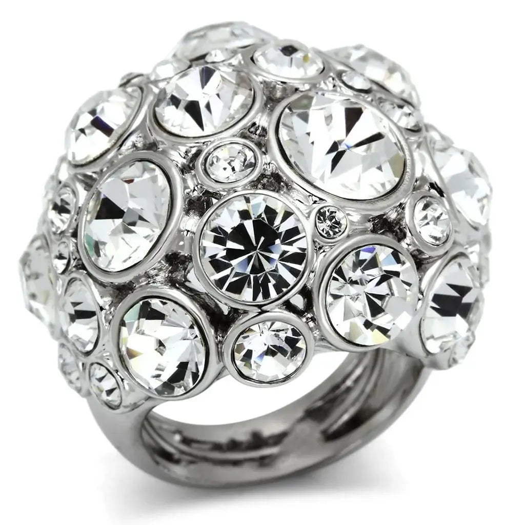 Alamode Rhodium Brass Ring with Top Grade Crystal in Clear - Alamode - Flyclothing LLC