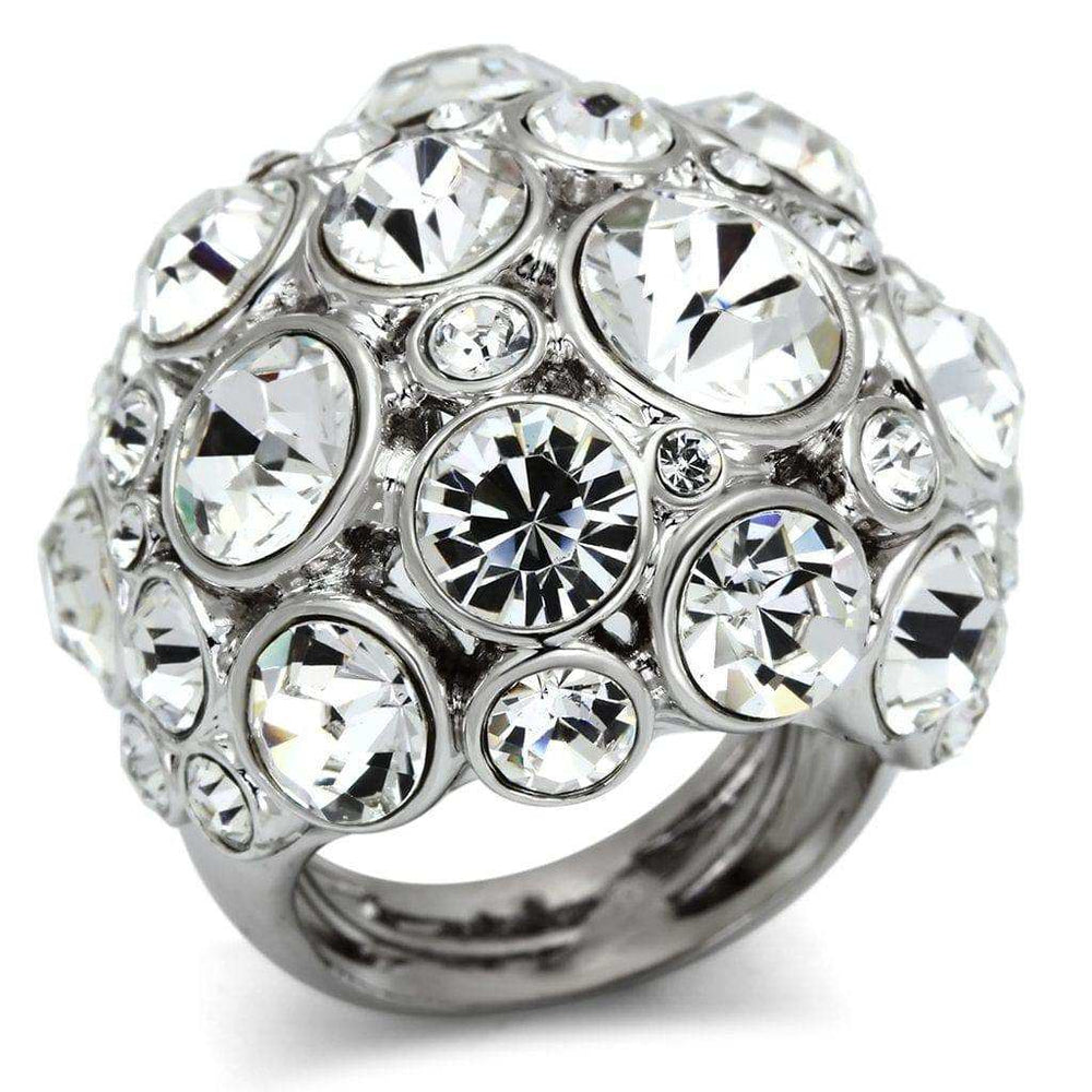 Alamode Rhodium Brass Ring with Top Grade Crystal in Clear - Alamode - Flyclothing LLC