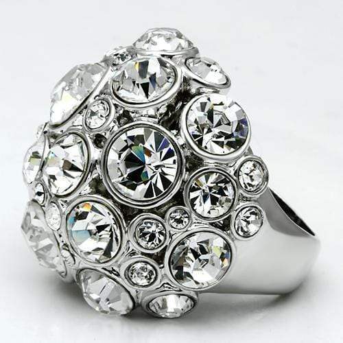 Alamode Rhodium Brass Ring with Top Grade Crystal in Clear - Alamode - Flyclothing LLC