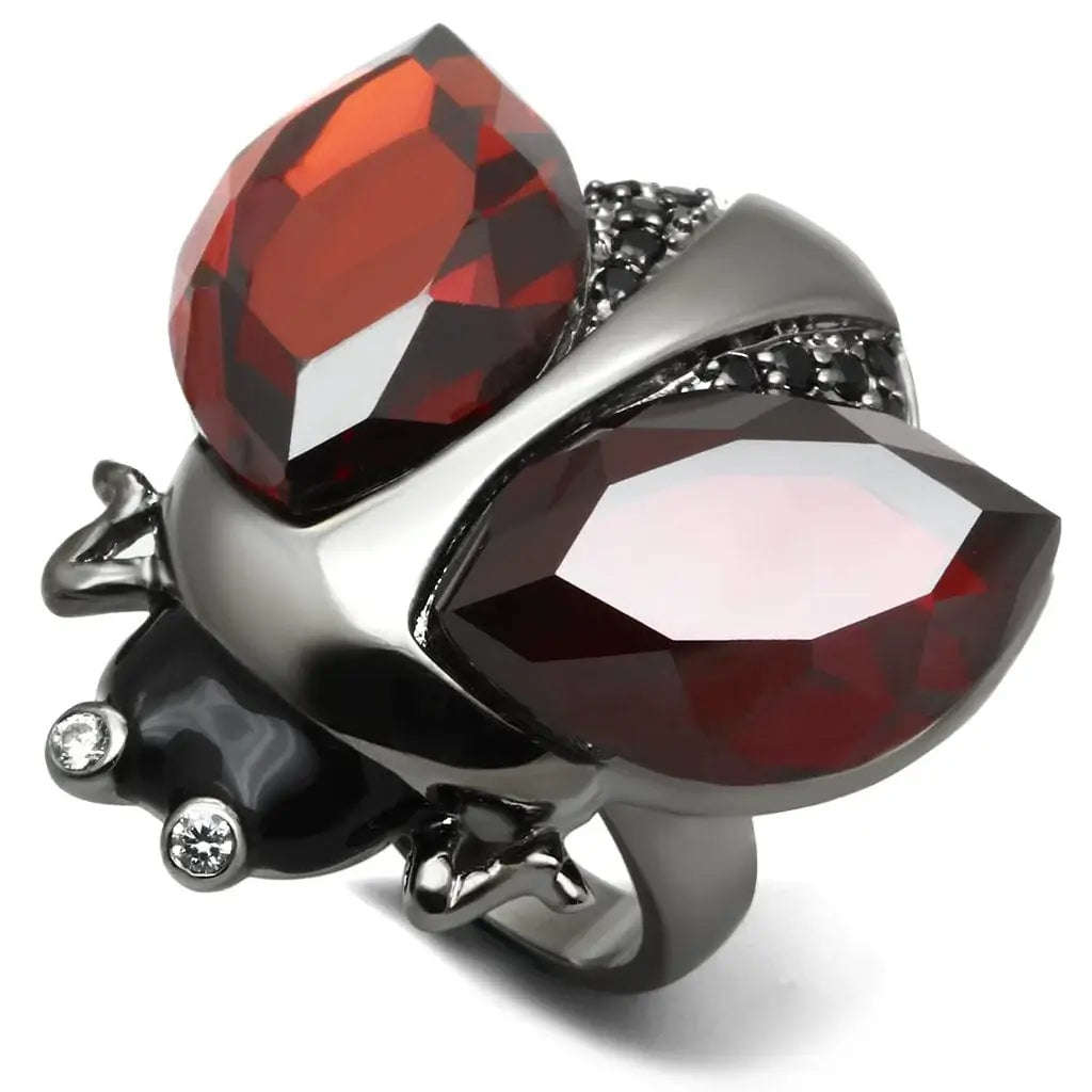 Alamode Ruthenium Brass Ring with AAA Grade CZ in Garnet - Alamode - Flyclothing LLC