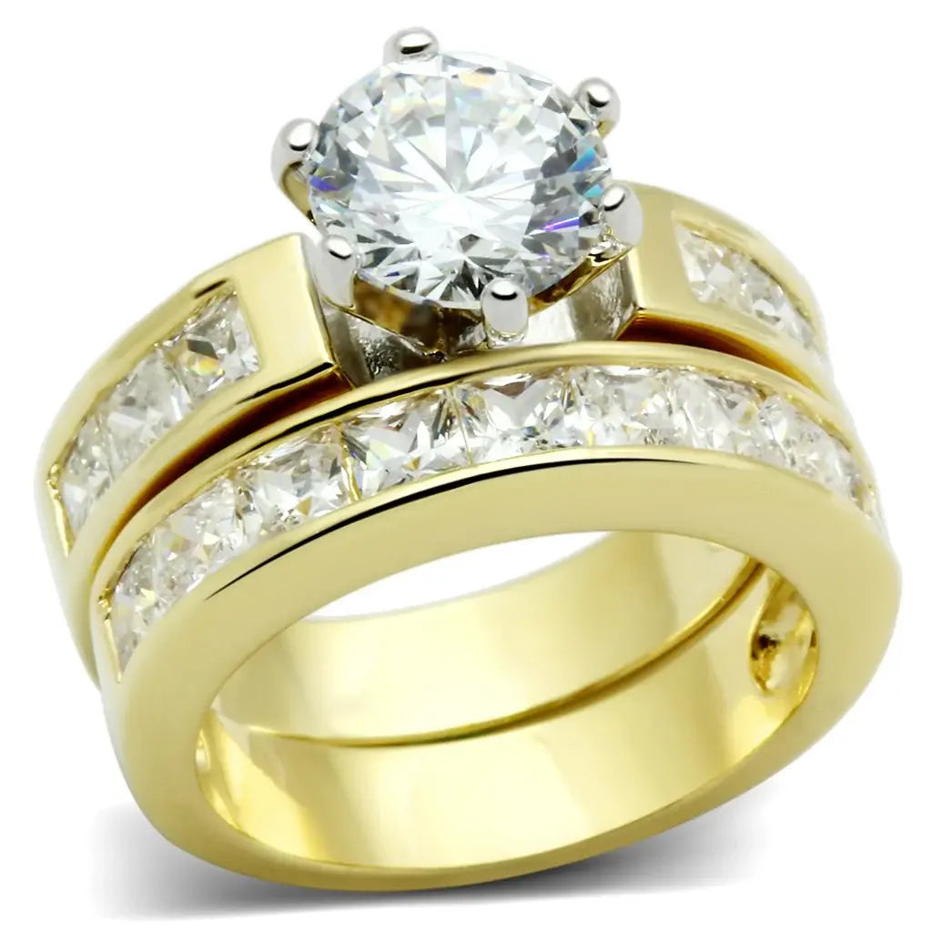 Alamode Gold+Rhodium Brass Ring with AAA Grade CZ in Clear - Alamode - Flyclothing LLC