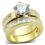Alamode Gold+Rhodium Brass Ring with AAA Grade CZ in Clear - Alamode - Flyclothing LLC