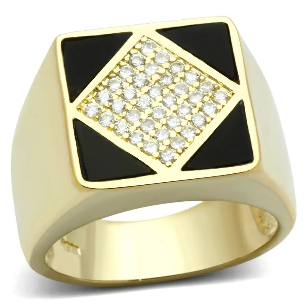 Alamode Gold Brass Ring with AAA Grade CZ in Clear - Alamode - Flyclothing LLC