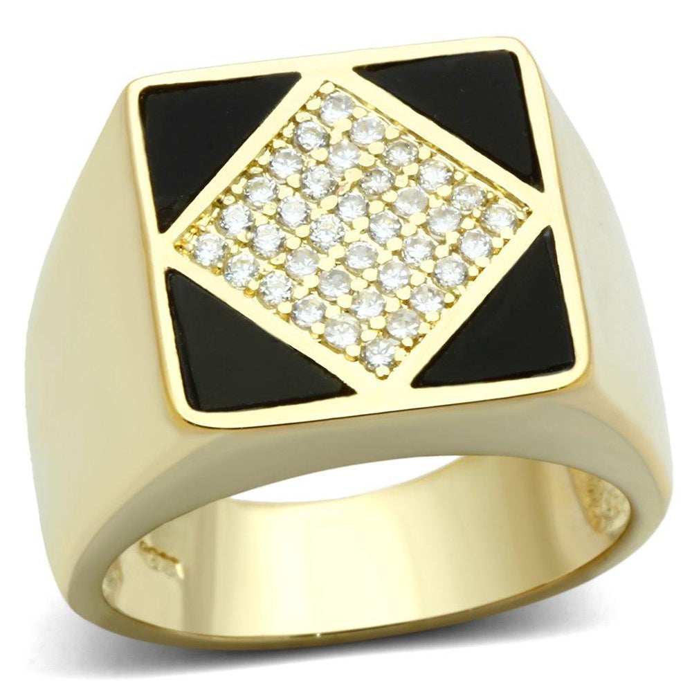 Alamode Gold Brass Ring with AAA Grade CZ in Clear - Alamode