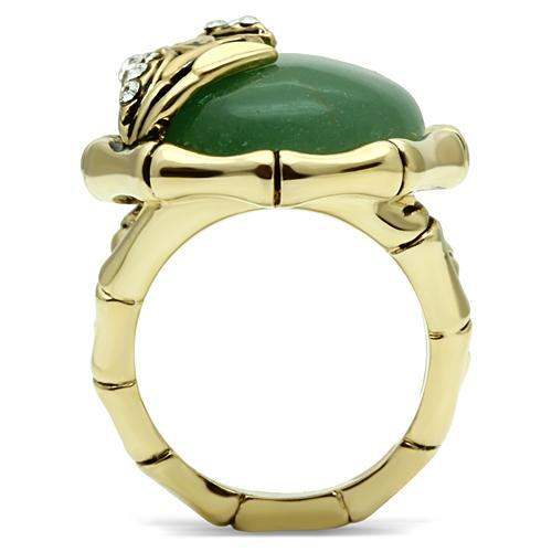Alamode Gold Brass Ring with Semi-Precious Jade in Emerald - Alamode - Flyclothing LLC