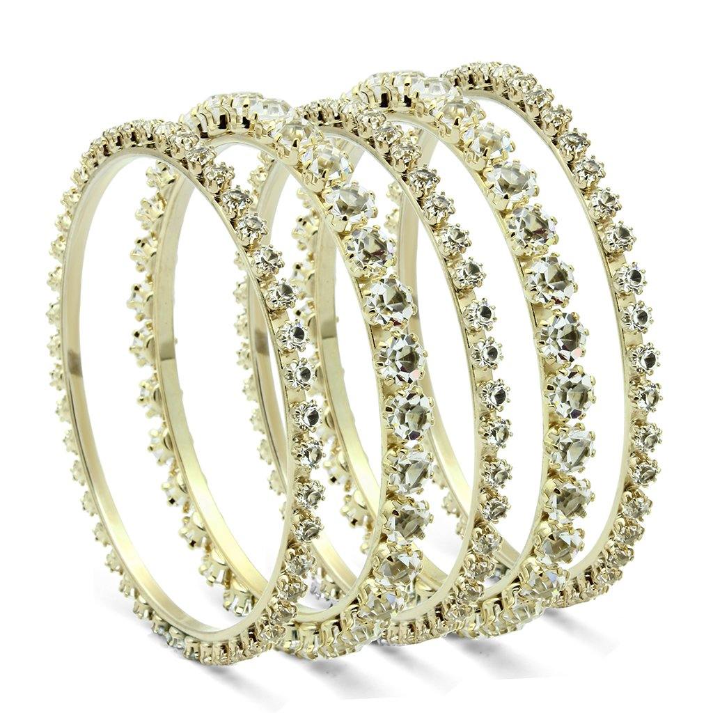 Alamode Gold Brass Bangle with Top Grade Crystal in Clear - Alamode