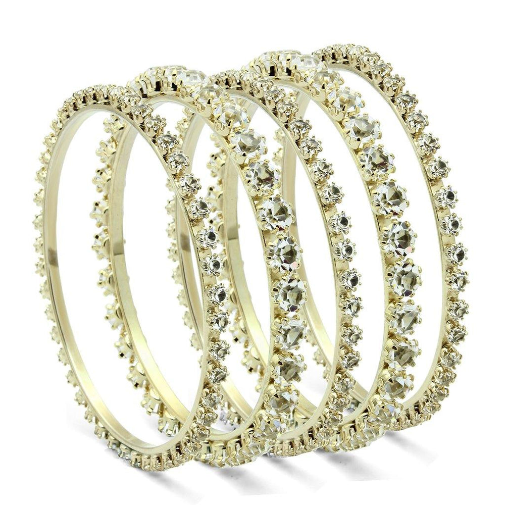 Alamode Gold Brass Bangle with Top Grade Crystal in Clear - Alamode