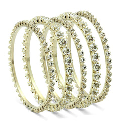 Alamode Gold Brass Bangle with Top Grade Crystal in Clear - Alamode