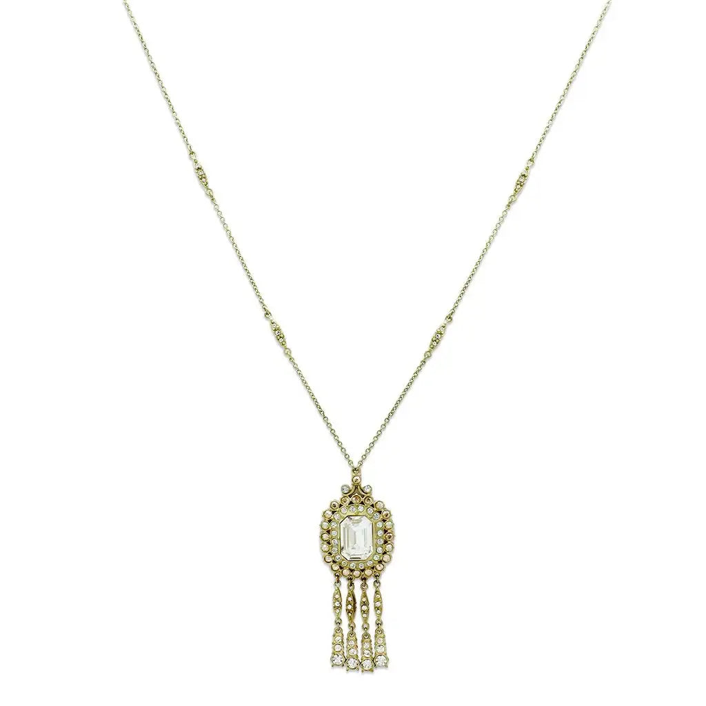 Alamode Gold Brass Necklace with Top Grade Crystal in Clear - Alamode - Flyclothing LLC
