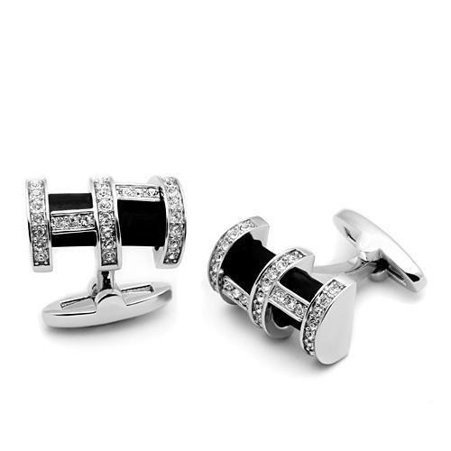Alamode Rhodium Brass Cufflink with Top Grade Crystal in Clear