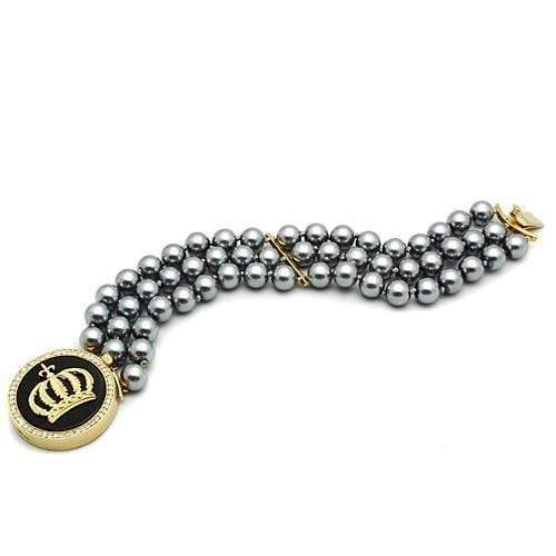 Alamode Gold Brass Bracelet with Semi-Precious Onyx in Jet - Alamode - Flyclothing LLC