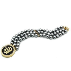 Alamode Gold Brass Bracelet with Semi-Precious Onyx in Jet - Alamode