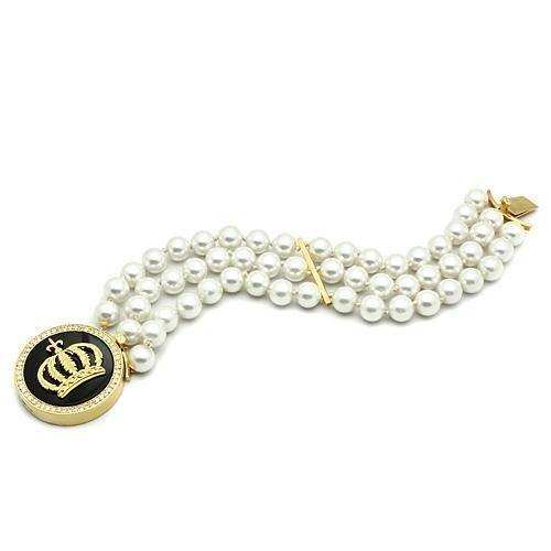 Alamode Gold Brass Bracelet with Semi-Precious Onyx in Jet - Alamode - Flyclothing LLC