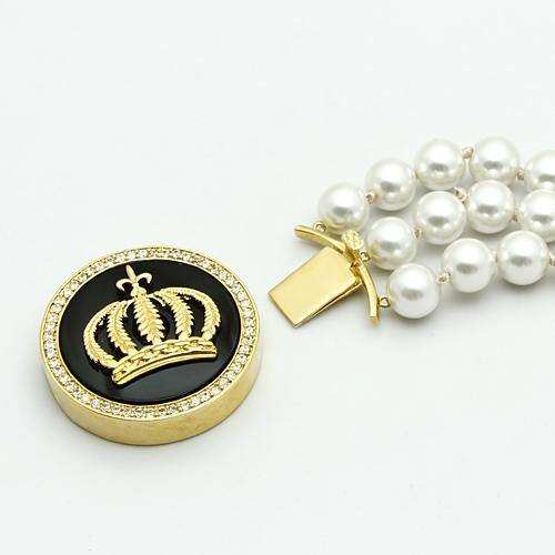 Alamode Gold Brass Bracelet with Semi-Precious Onyx in Jet - Alamode - Flyclothing LLC