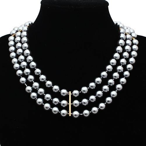 Alamode Gold Brass Necklace with Semi-Precious Onyx in Jet - Alamode