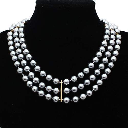 Alamode Gold Brass Necklace with Semi-Precious Onyx in Jet - Alamode - Flyclothing LLC