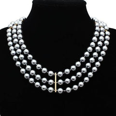 Alamode Gold Brass Necklace with Semi-Precious Onyx in Jet - Alamode