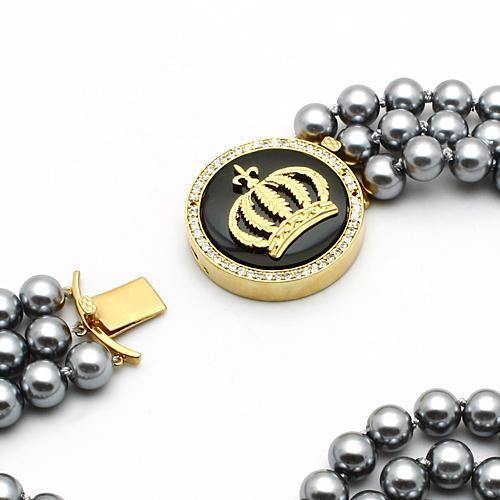 Alamode Gold Brass Necklace with Semi-Precious Onyx in Jet - Alamode