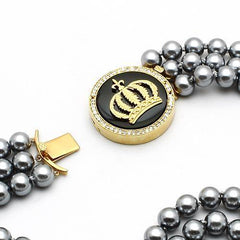 Alamode Gold Brass Necklace with Semi-Precious Onyx in Jet - Alamode