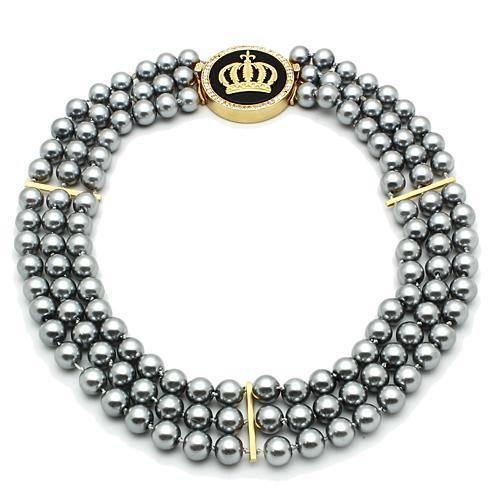 Alamode Gold Brass Necklace with Semi-Precious Onyx in Jet - Alamode