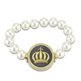 Alamode Gold Brass Bracelet with Semi-Precious Onyx in Jet - Alamode - Flyclothing LLC