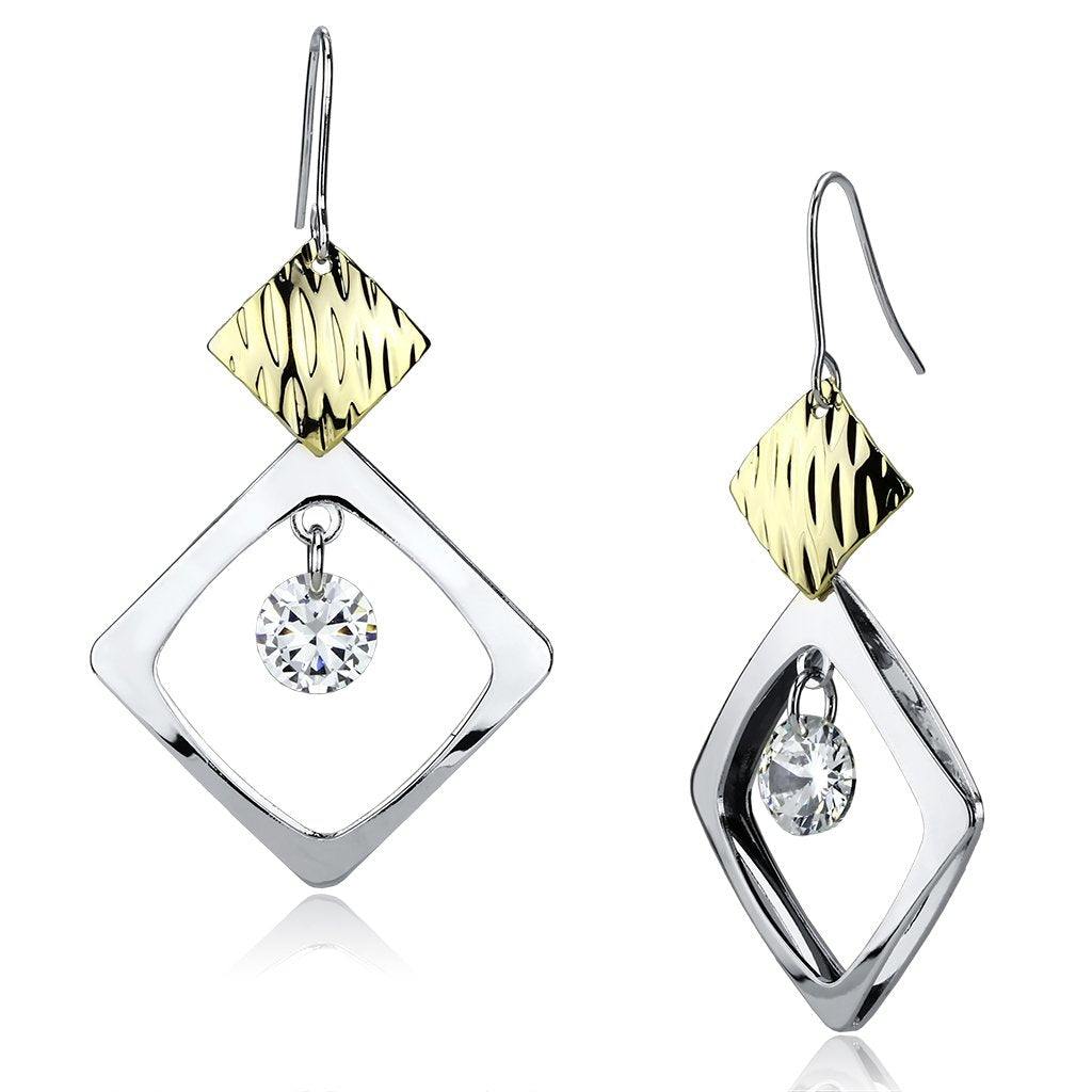 Alamode Gold+Rhodium Iron Earrings with AAA Grade CZ in Clear - Alamode
