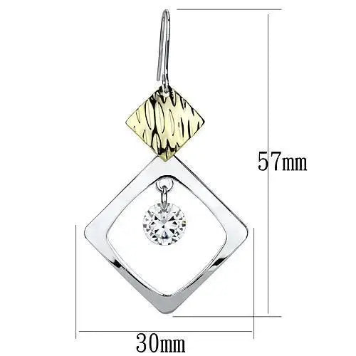 Alamode Gold+Rhodium Iron Earrings with AAA Grade CZ in Clear - Alamode - Flyclothing LLC