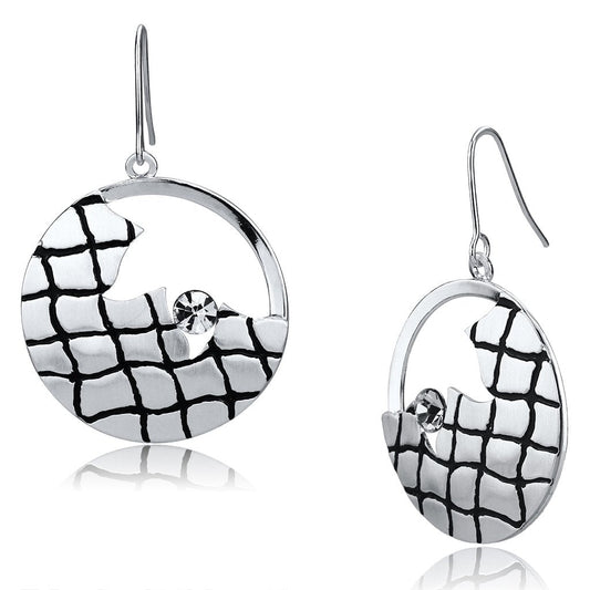 Alamode Matte Rhodium & Rhodium Iron Earrings with Top Grade Crystal in Clear