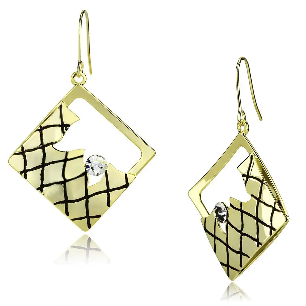 Alamode Gold Iron Earrings with Top Grade Crystal in Clear - Alamode - Flyclothing LLC