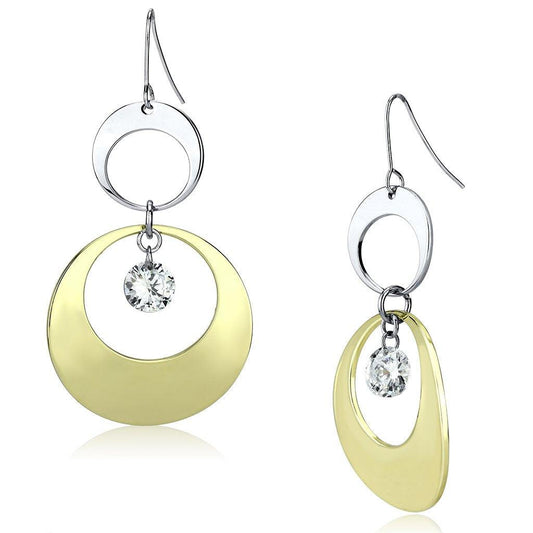 Alamode Gold+Rhodium Iron Earrings with AAA Grade CZ in Clear - Alamode