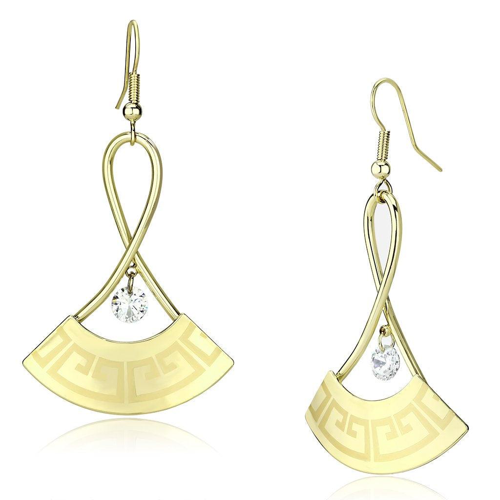 Alamode Gold Iron Earrings with AAA Grade CZ in Clear - Alamode