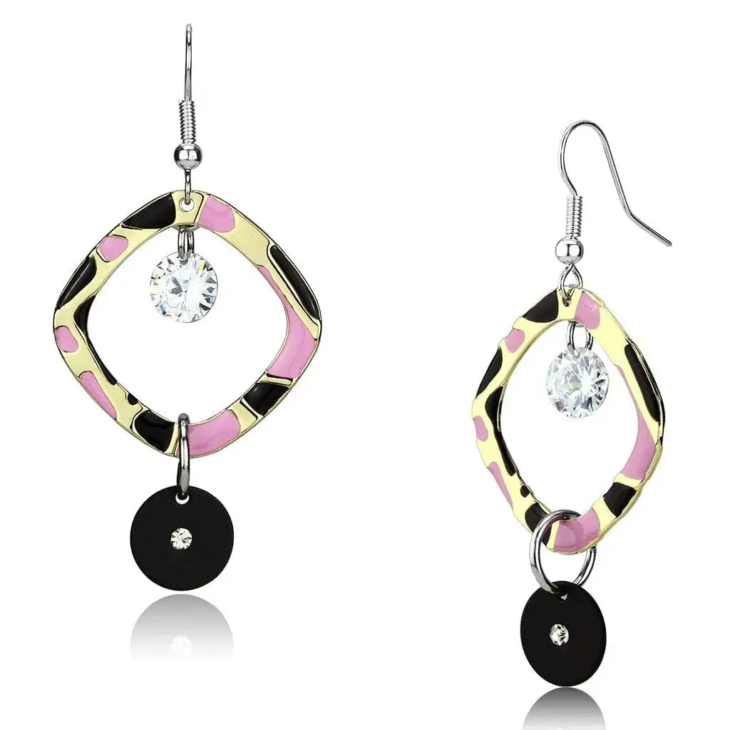 Alamode Special Color Iron Earrings with AAA Grade CZ in Clear - Alamode - Flyclothing LLC