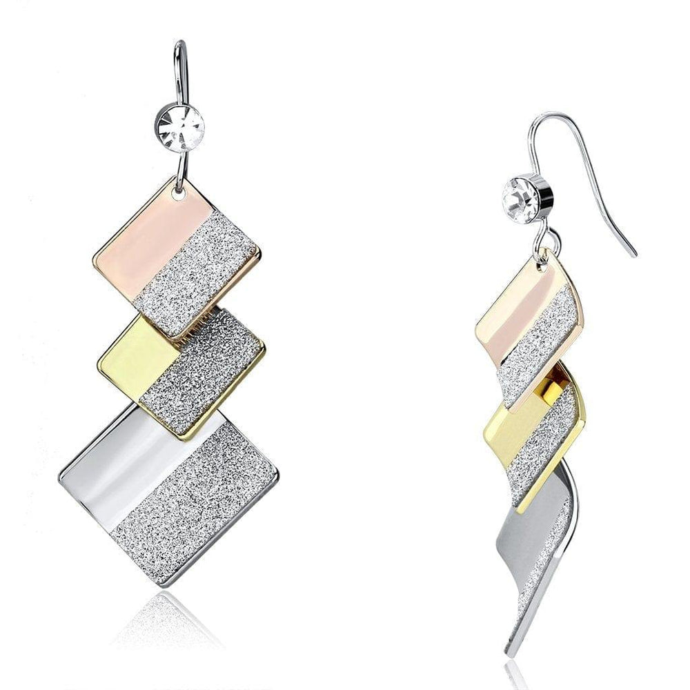 Alamode Rhodium + Gold + Rose Gold Iron Earrings with Top Grade Crystal in Clear - Alamode